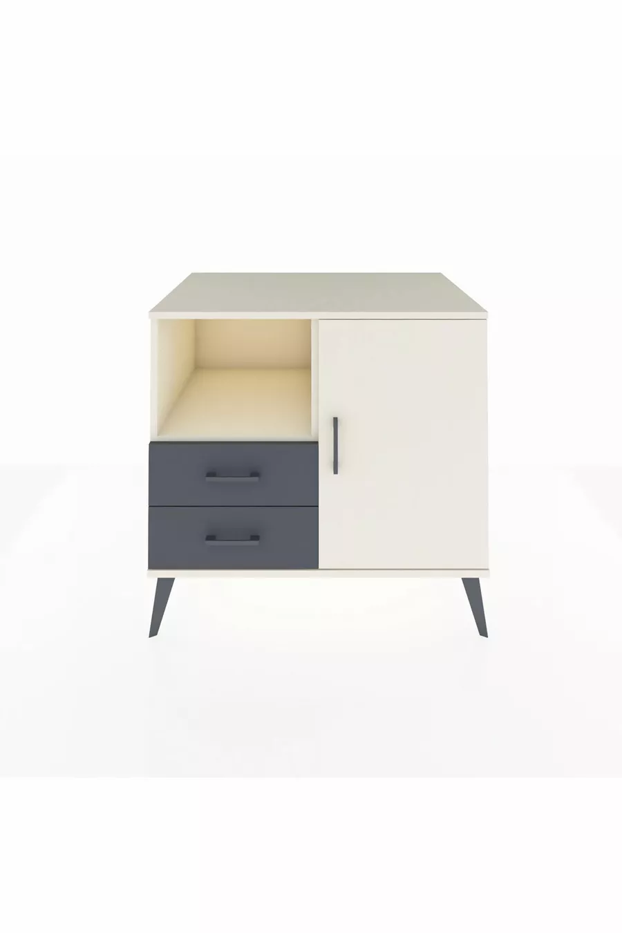 Commode Kronos avec 2 étagères, 2 tiroirs et 1 porte, Albâtre/Anthracite
