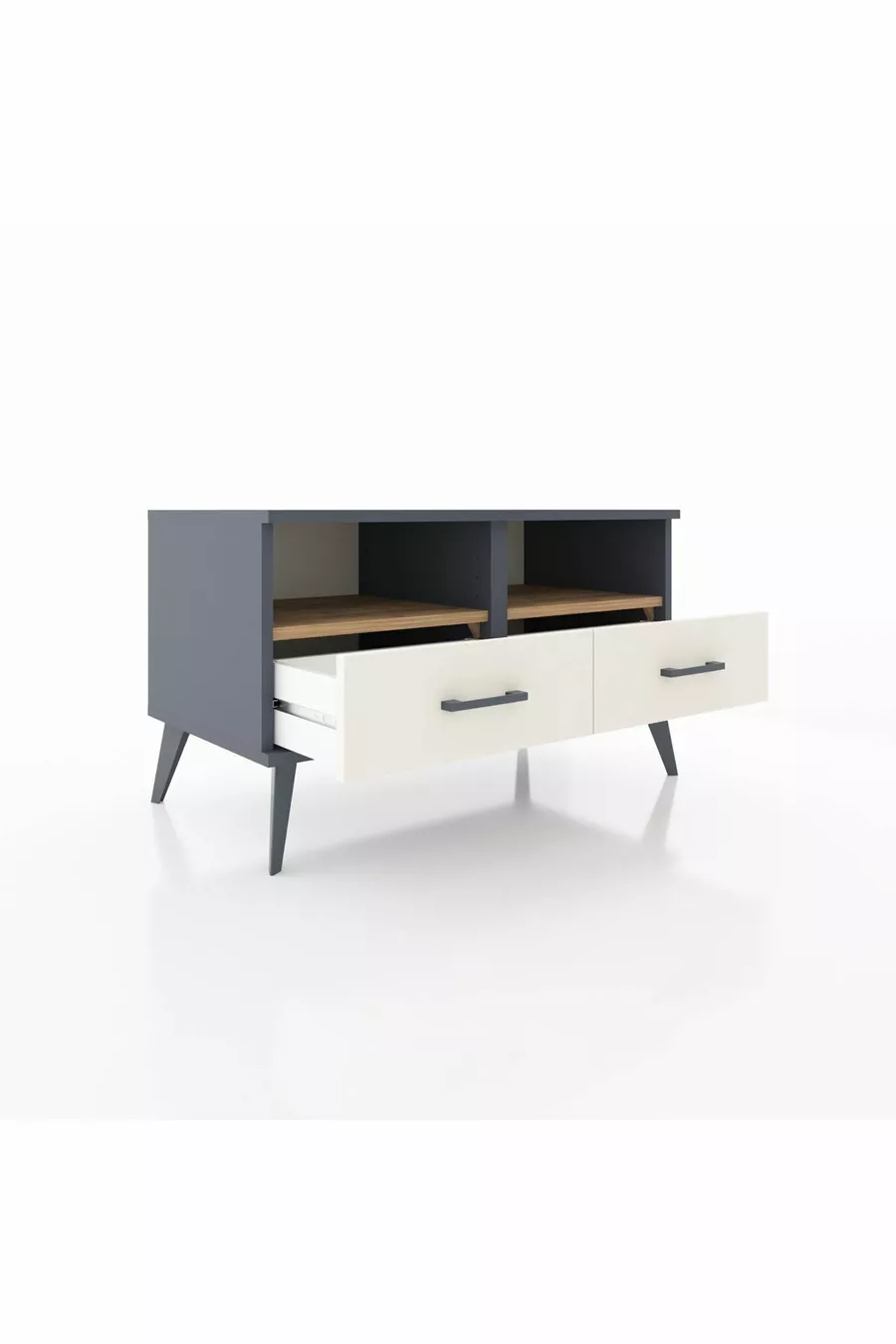 Commode Hyperion 2 étagères 2 tiroirs Anthracite-Pin/Pierre de Lune