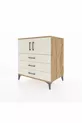 Commode Kronos avec 2 étagères, 3 tiroirs et 2 portes, en pin et pierre de lune