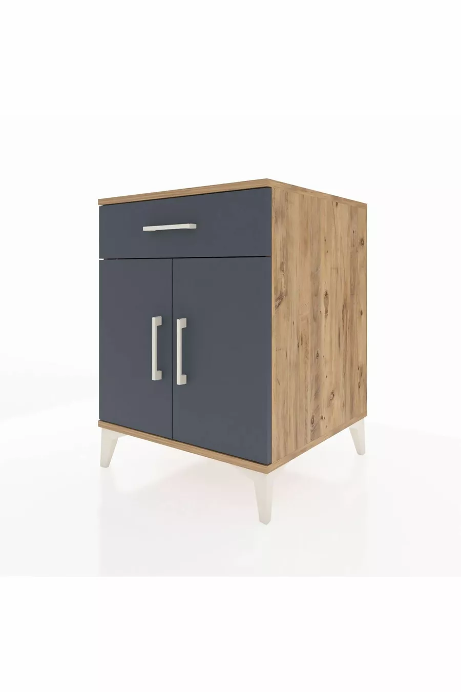 Table de chevet Kronos avec une étagère, un tiroir et deux portes, pin-anthracite