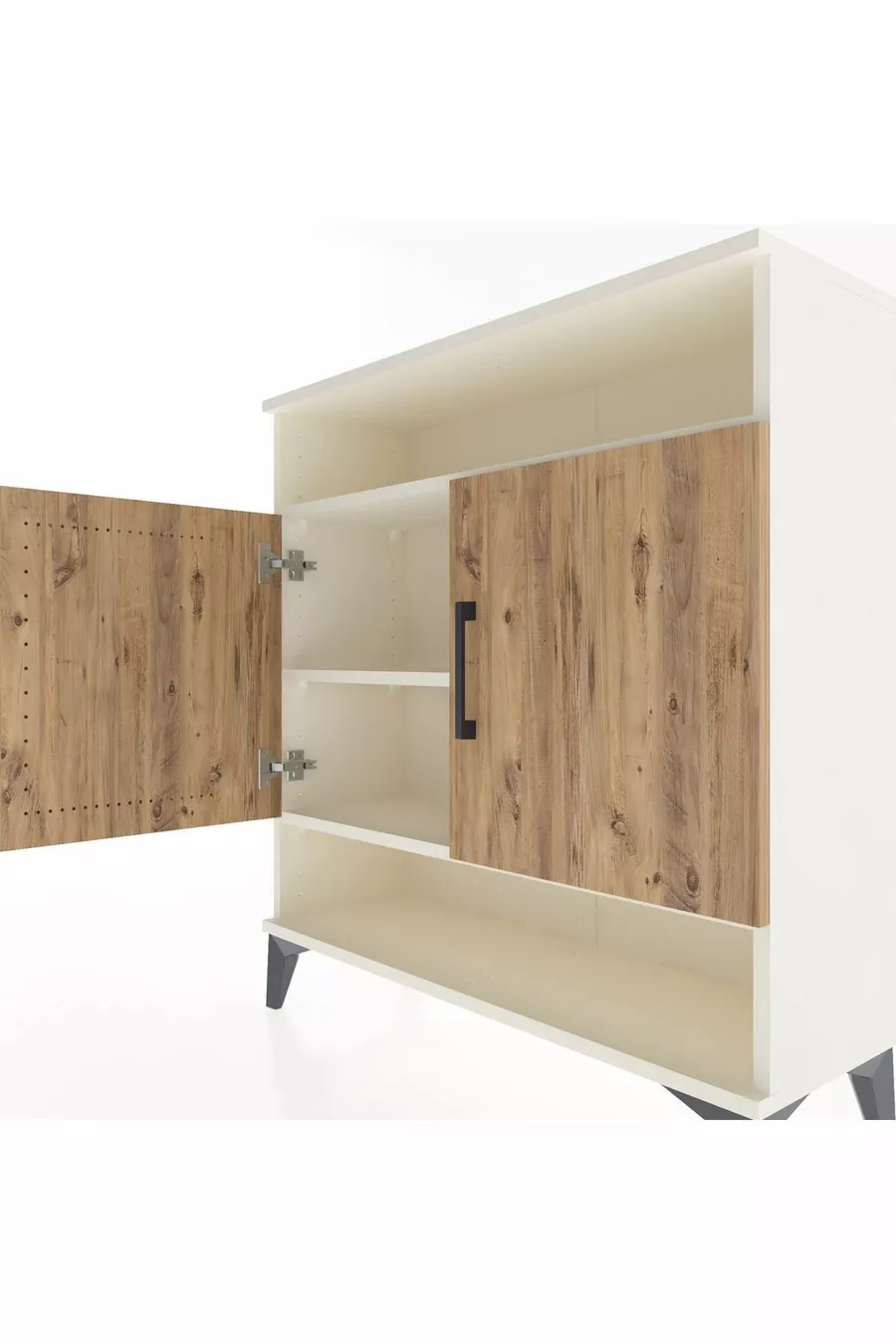 Commode Arges 3 étagères 2 portes Pierre de lune-Pin