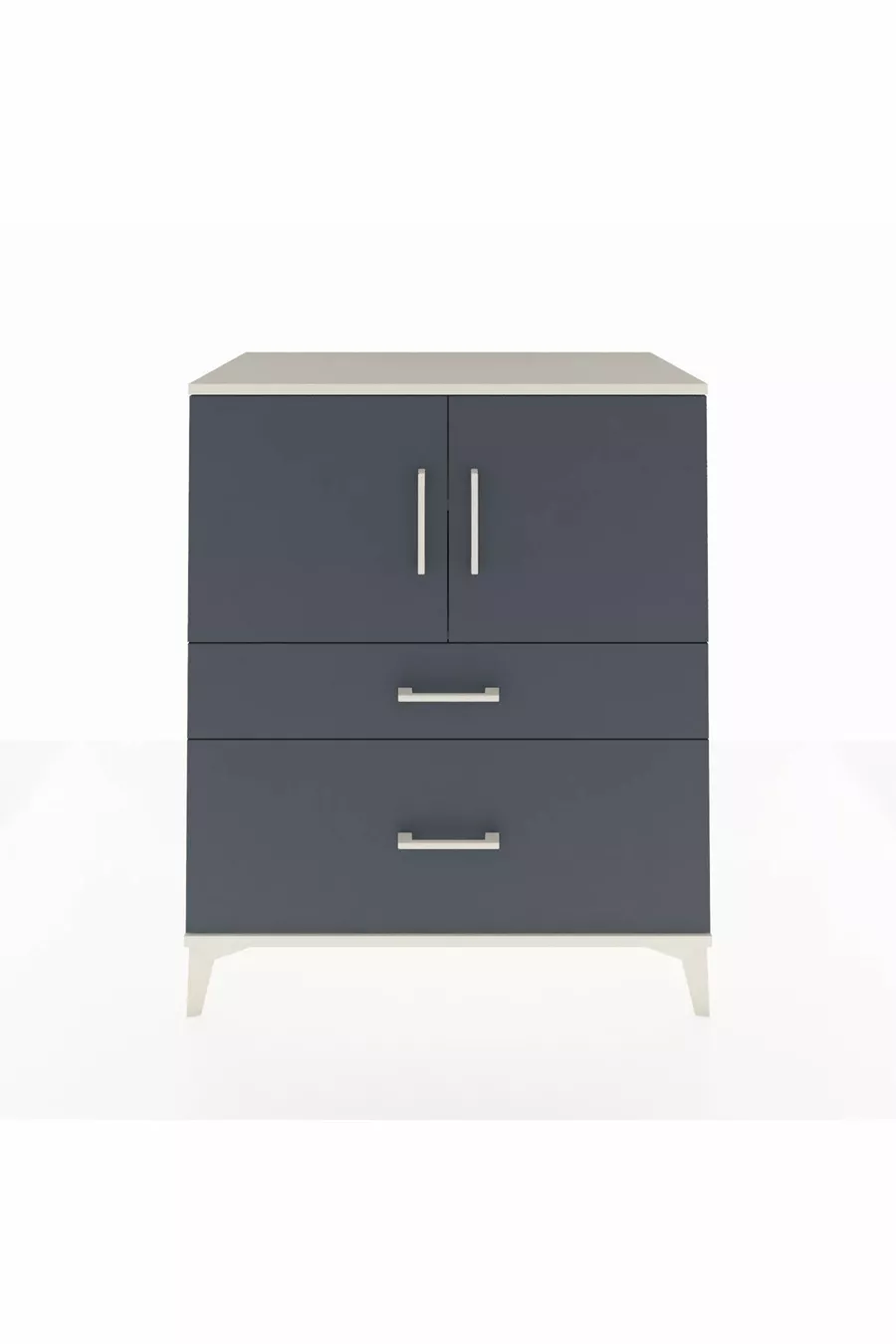 Commode Hyperion avec 2 étagères, 2 tiroirs et 2 portes, Pierre de Lune-Anthracite