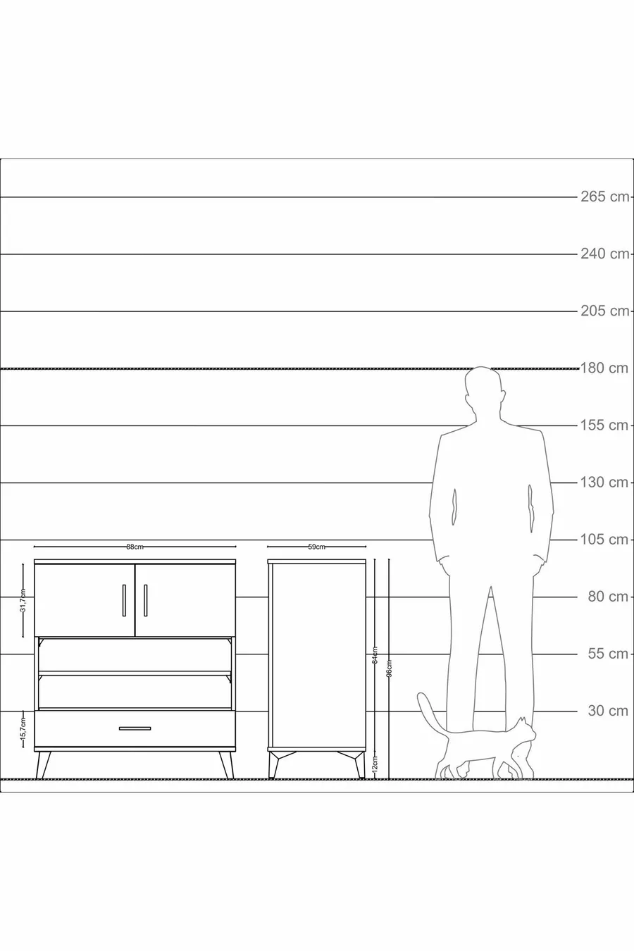 Commode Kronos 4 étagères, 1 tiroir, 2 portes, Pin-Anthracite