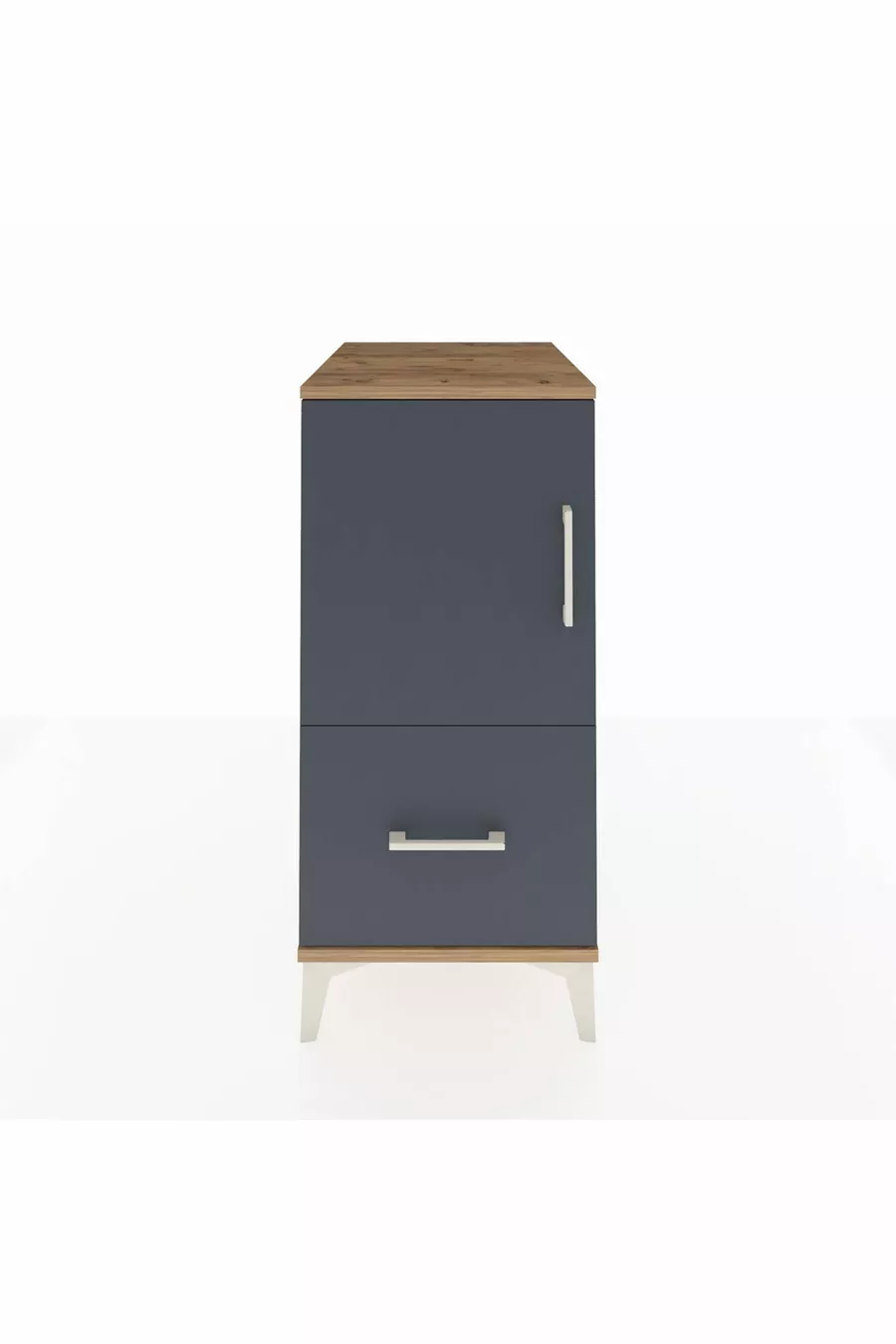 Table de chevet Kronos avec 2 étagères, 1 tiroir et 1 porte, pin-anthracite