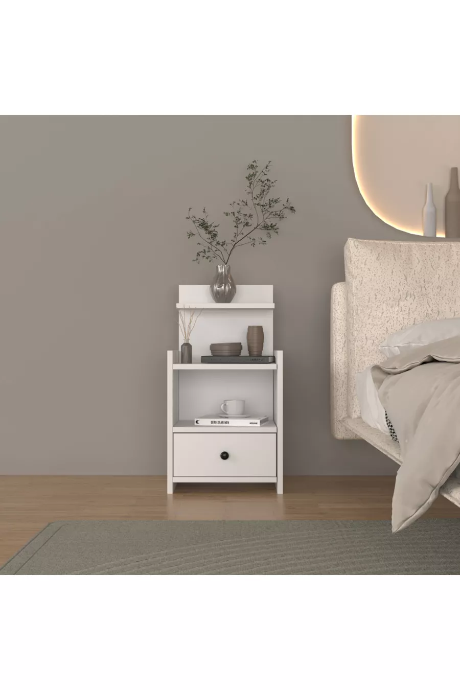 Table de chevet moderne à tiroirs avec étagères % MDF