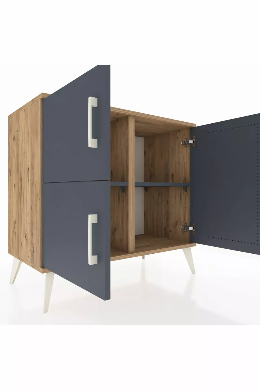 Commode Hyperion 2 étagères 3 portes Pin-Anthracite