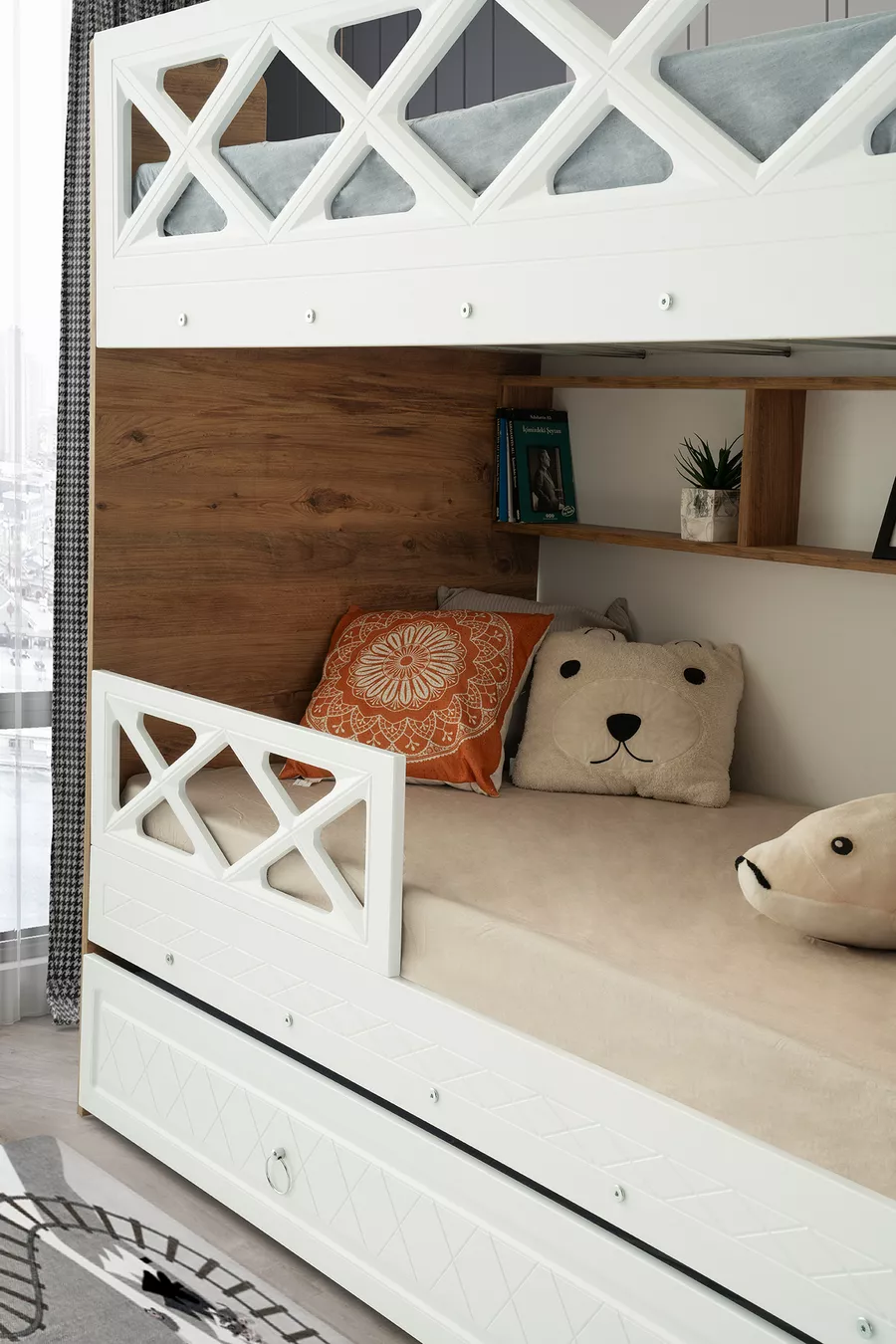 Mars Ranza / 100 % MDF / 2 Lits superposés avec sommier à ressorts en bambou / 2 Parures de lit offertes