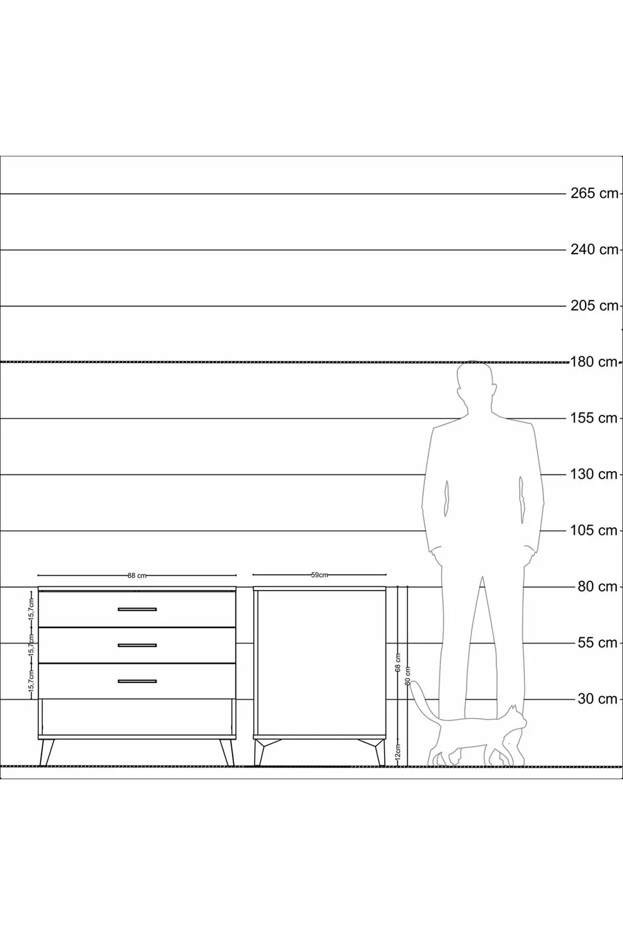 Commode Kronos 3 tiroirs Anthracite-Pierre de lune