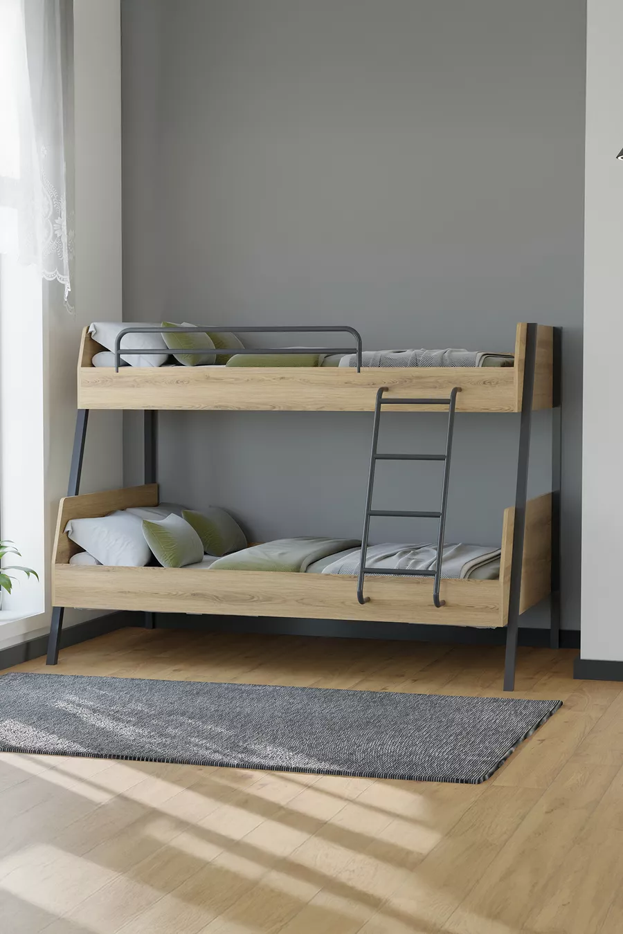 Lits superposés pour jeunes avec pieds en métal Cardi pour chambre d'enfant