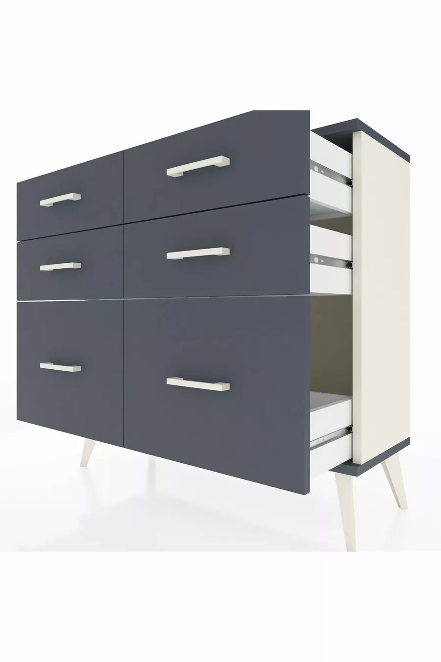 Commode Arges 6 tiroirs Pierre de lune-Anthracite