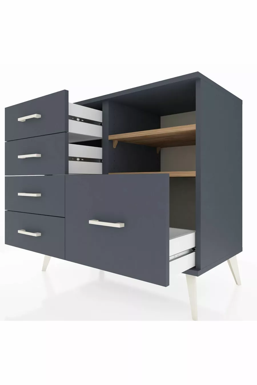 Commode Hyperion 2 étagères 5 tiroirs Anthracite-Sapin/Anthracite