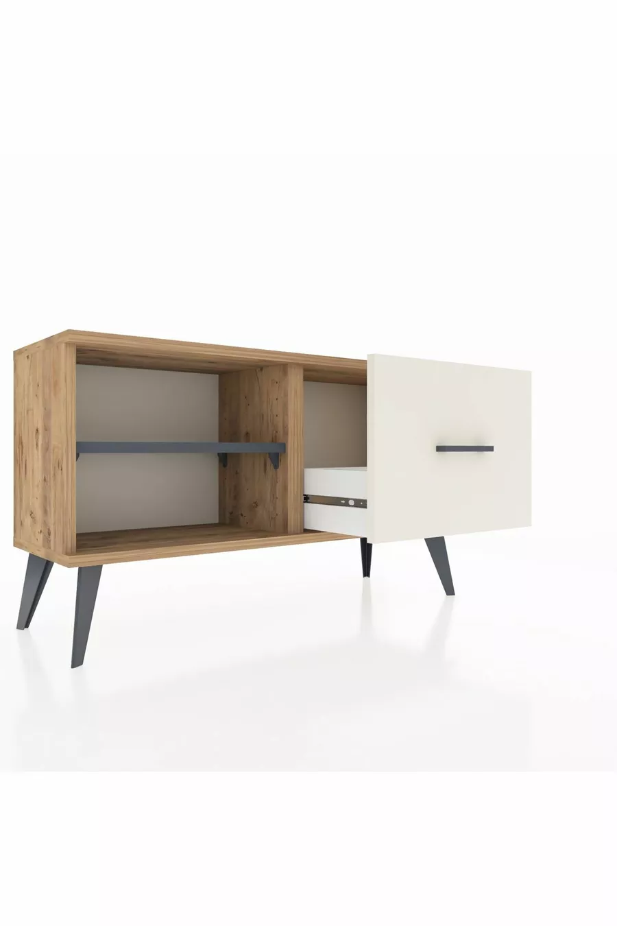 Commode Arges avec une étagère et un tiroir en pin-ardoise/gris clair
