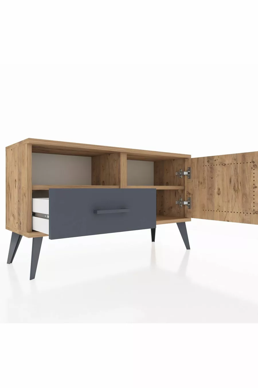Commode Arges avec 2 étagères, 1 tiroir et 1 porte, en pin/anthracite