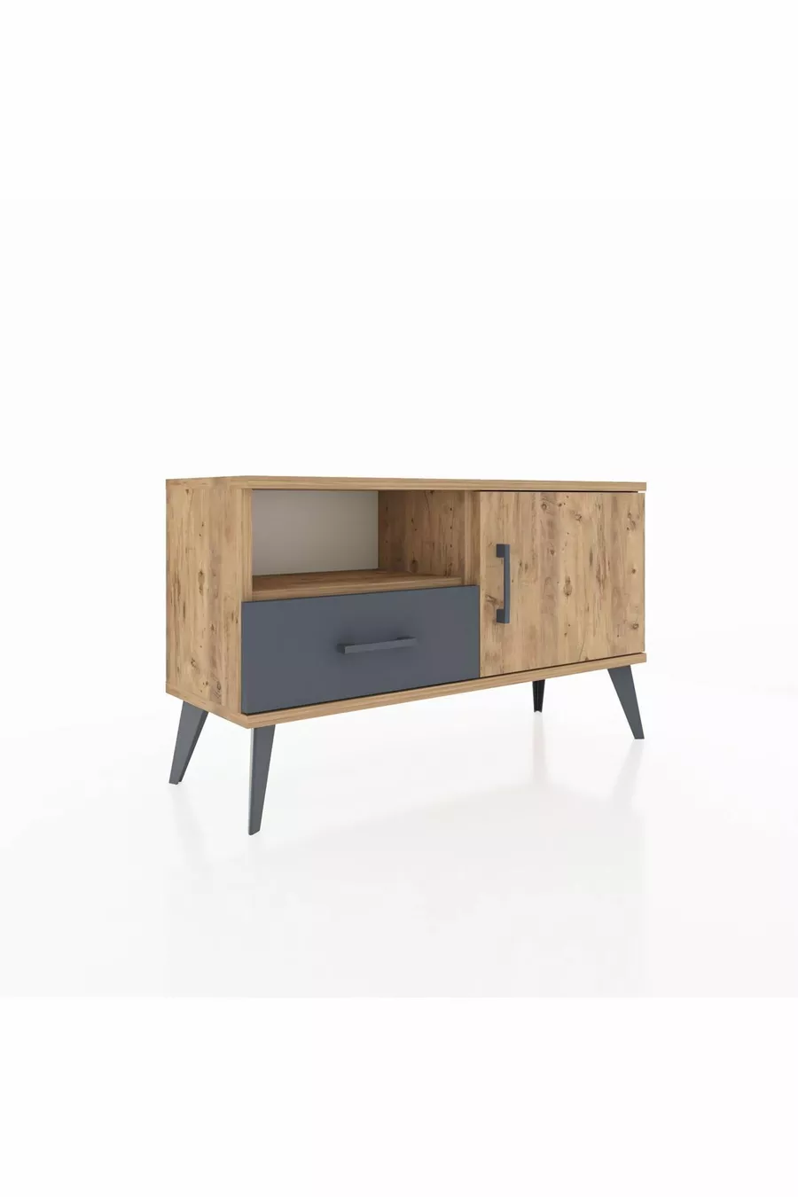 Commode Arges avec 2 étagères, 1 tiroir et 1 porte, en pin/anthracite