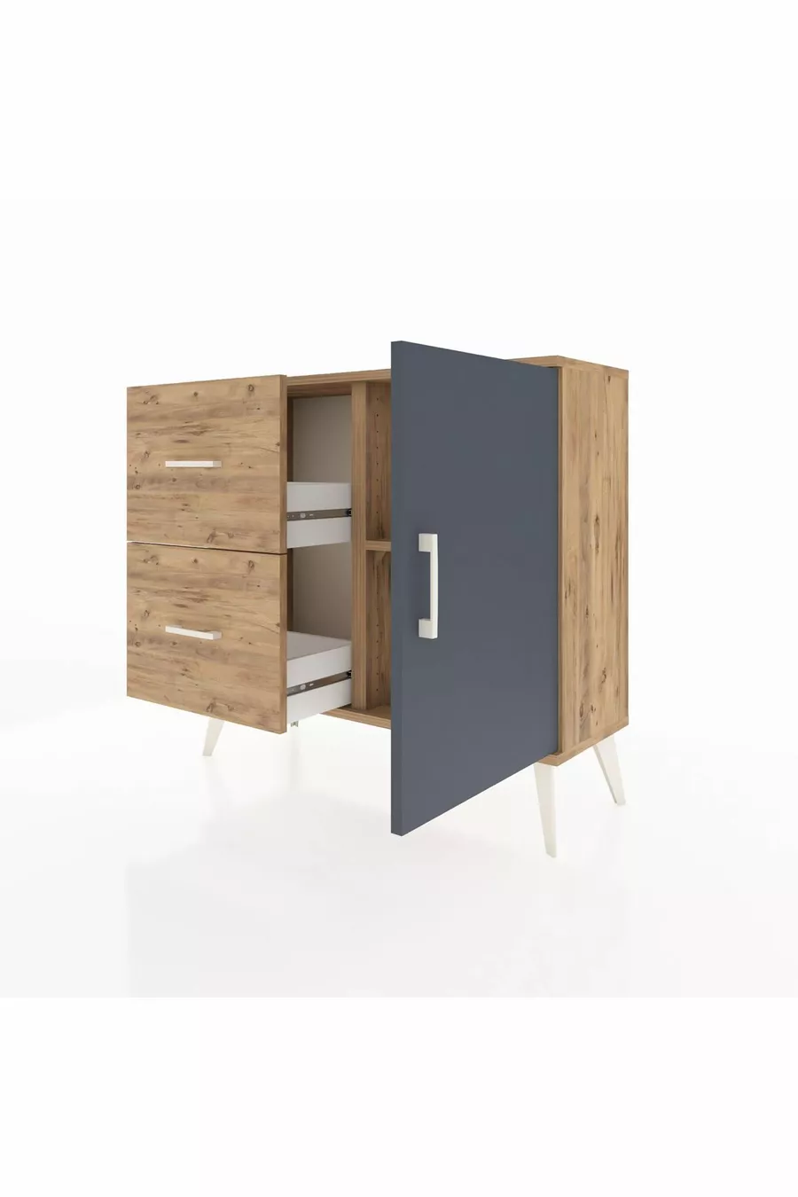 Commode Arges avec une étagère, 2 tiroirs et une porte, pin-anthracite/pin