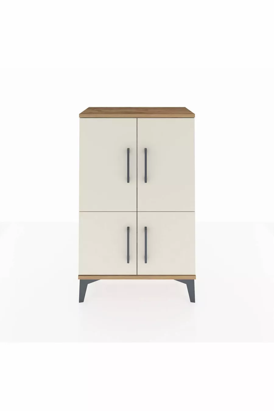 Table de chevet Arges à 2 étagères et 4 portes, en pin-pierre d'onyx