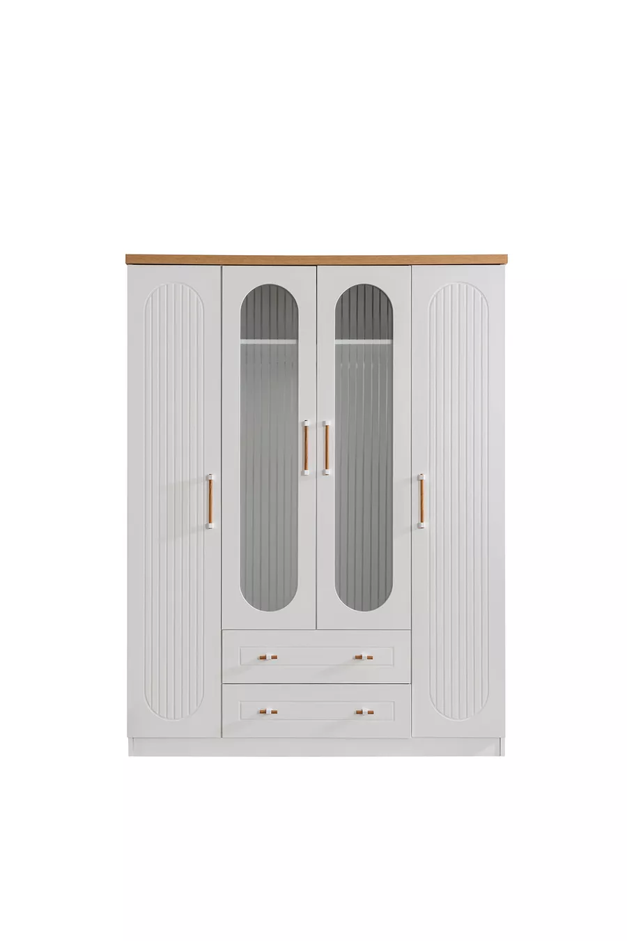 Lit superposé Ranza, lit superposé Vita Bohem avec tiroirs blanc, armoire à 4 portes, 3 matelas Comfort