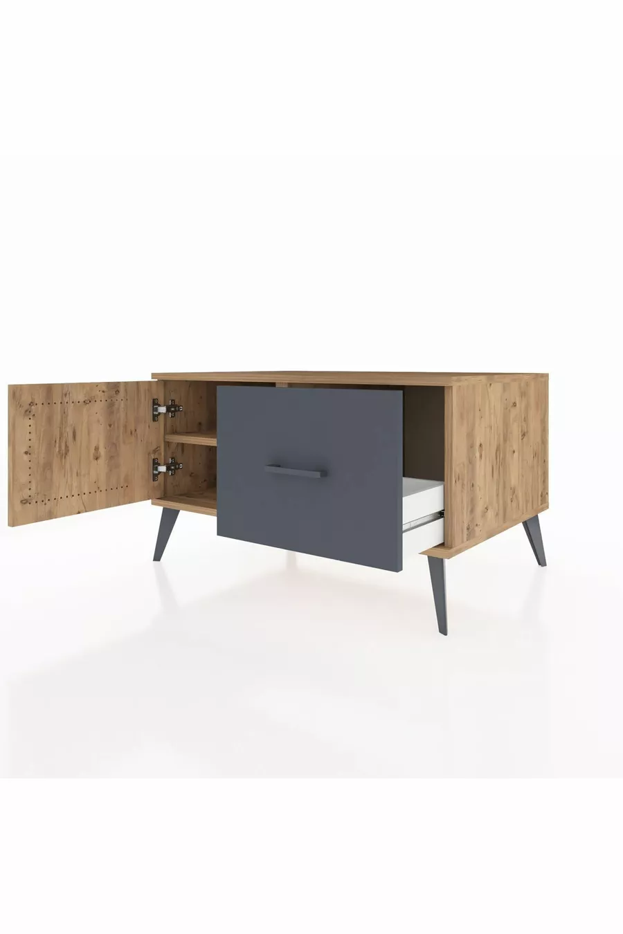 Commode Kronos avec une seule étagère, un tiroir et une porte, pin-pine/antracite