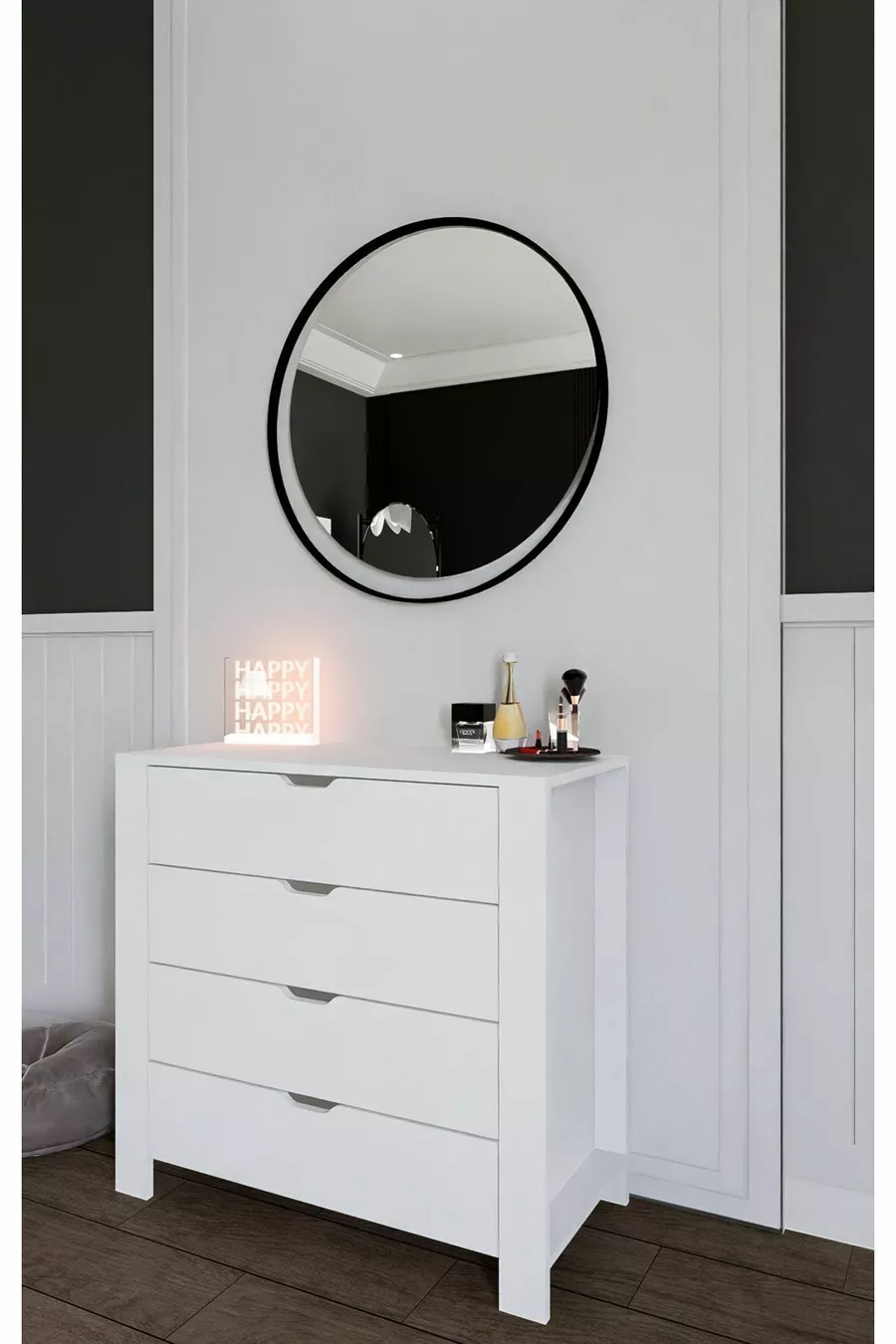 Commode blanche immaculée à 4 tiroirs pour chambre à coucher ou chambre de bébé, blanche, X cm