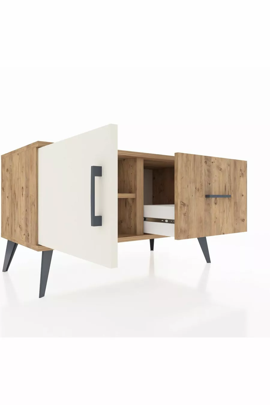 Commode Hyperion à une étagère, un tiroir et une porte, pin-pierre de lave/pin