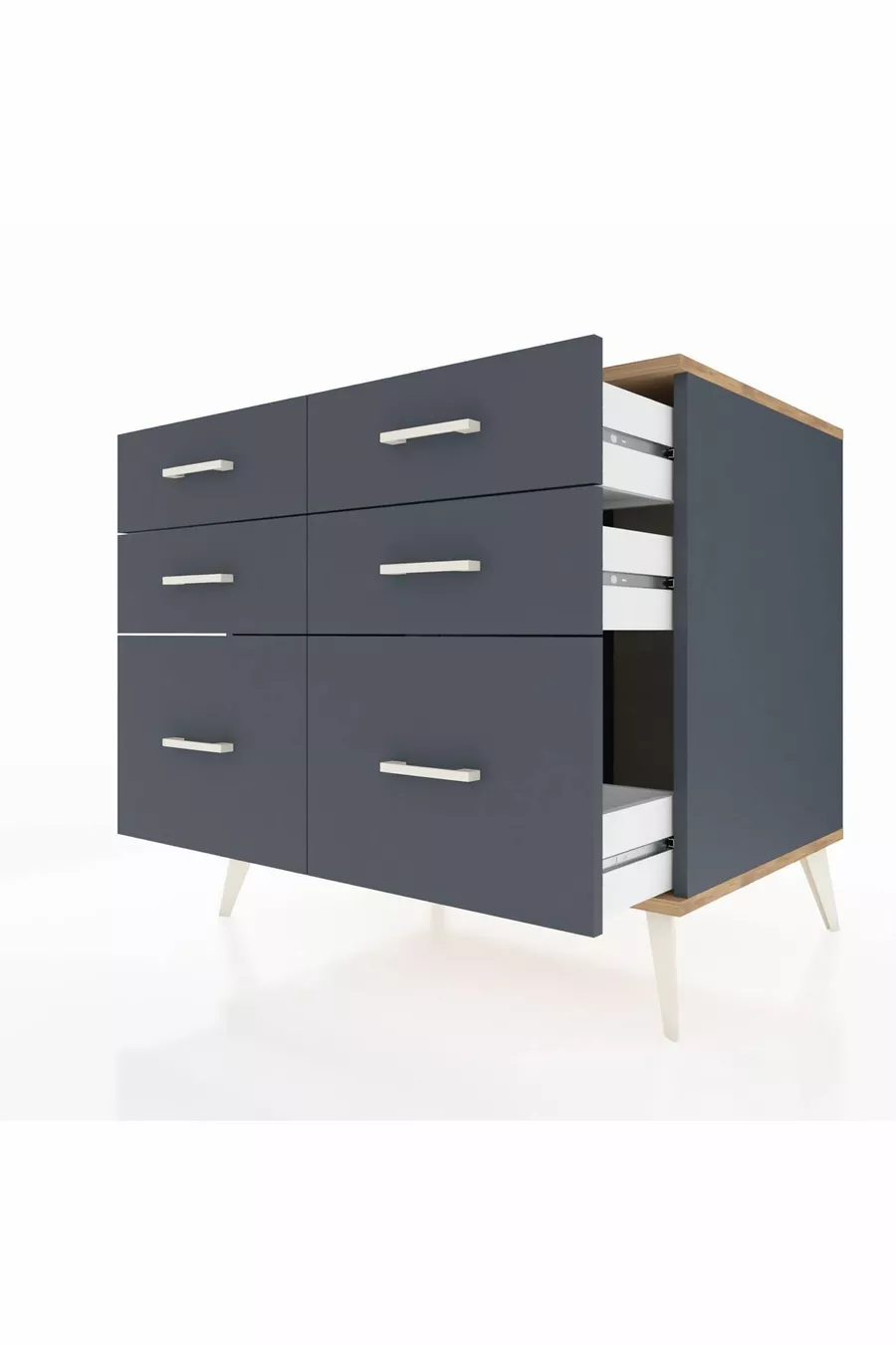 Commode Kronos 6 tiroirs Anthracite-Cèdre/Anthracite