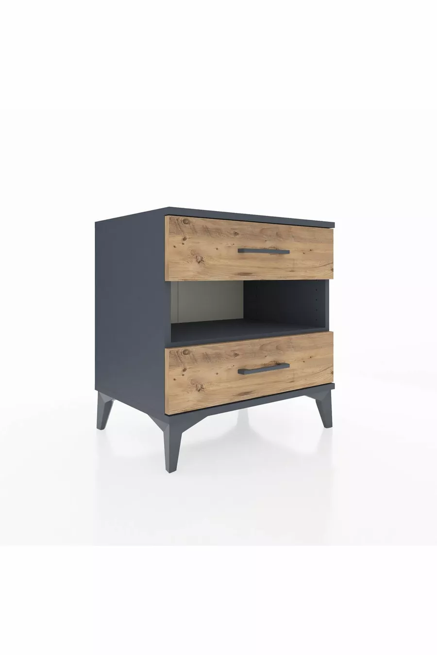 Chevet Hyperion à une étagère et deux tiroirs Anthracite-Pin