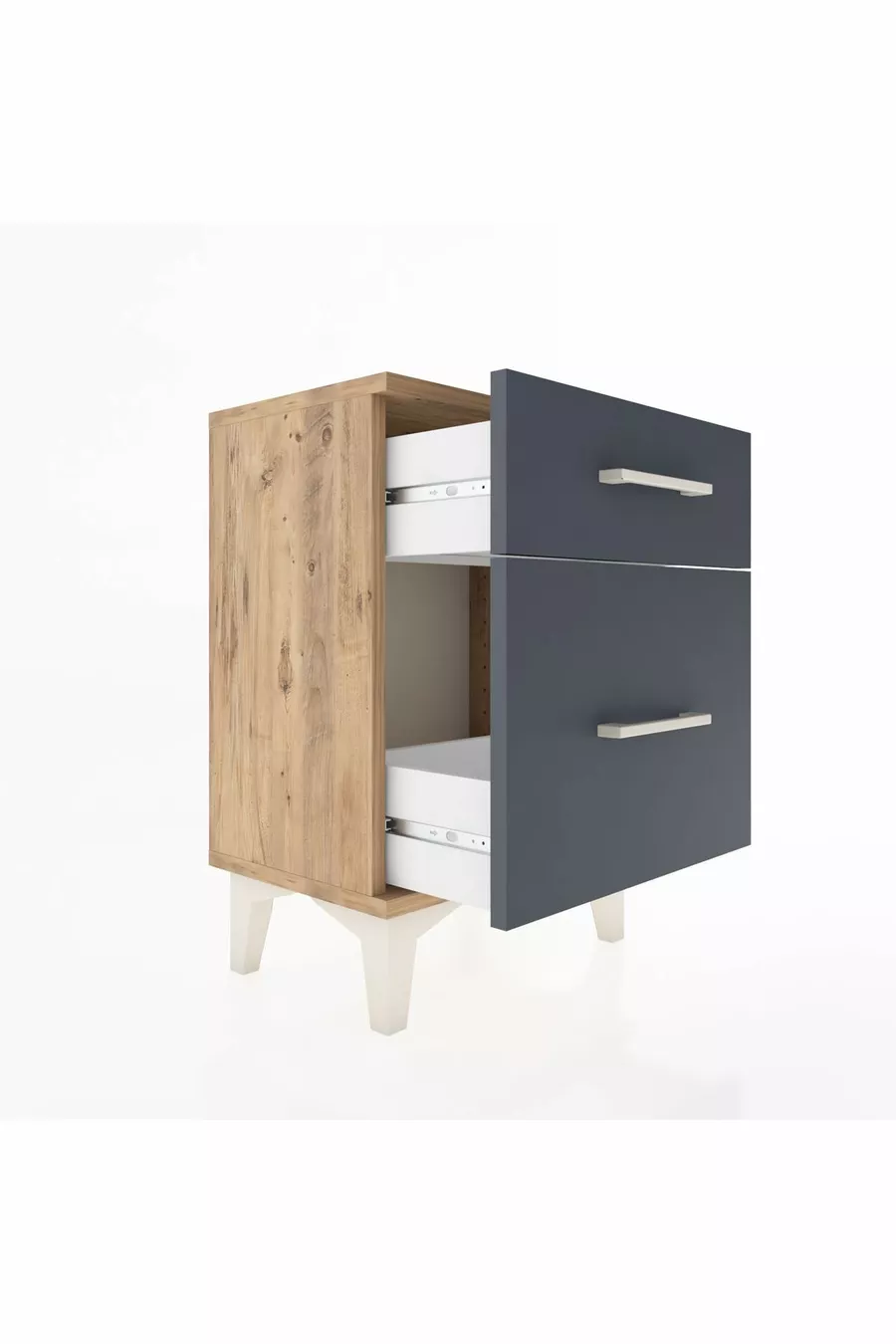 Table de chevet Arges à 2 tiroirs Pin-Anthracite