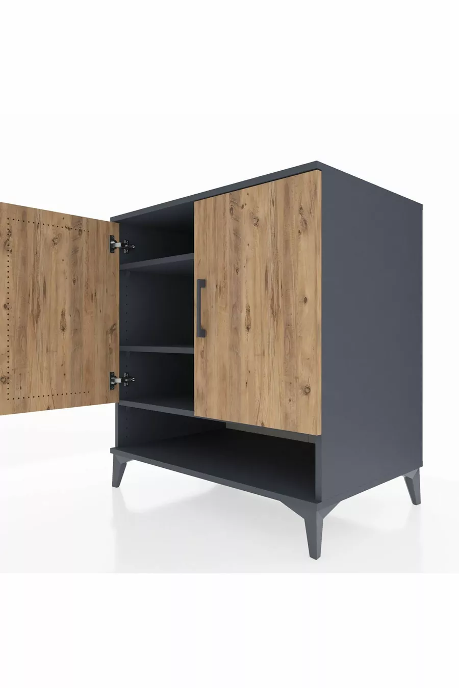Commode Kronos 3 étagères 2 portes Anthracite-Sapin