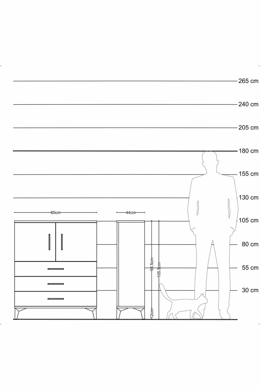 Commode Hyperion à 2 étagères, 3 tiroirs, 2 portes, pin-anthracite