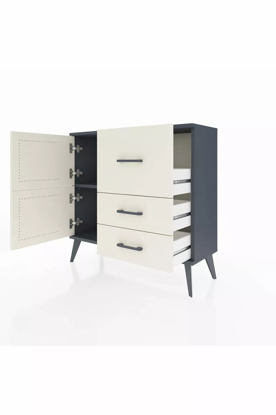Commode Arges avec une étagère, 3 tiroirs et 2 portes, Anthracite-Pierre de lune