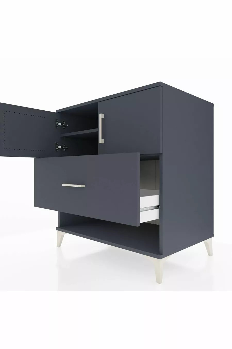 Commode Kronos avec 2 étagères, 1 tiroir et 2 portes, Anthracite-Anthracite
