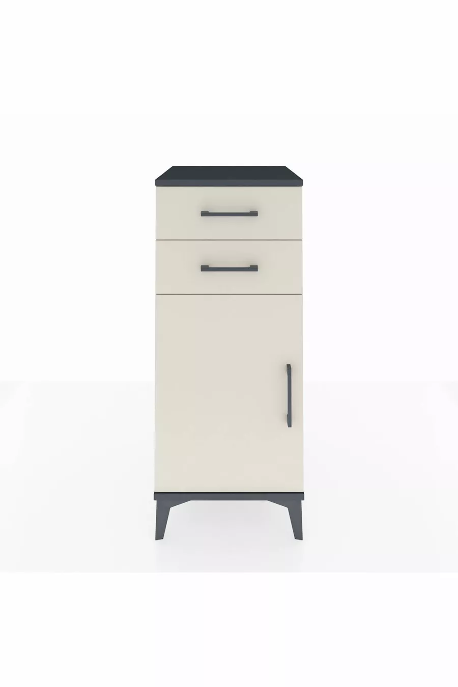 Commode Hyperion à une étagère, deux tiroirs et une porte, Anthracite-Gris pierre