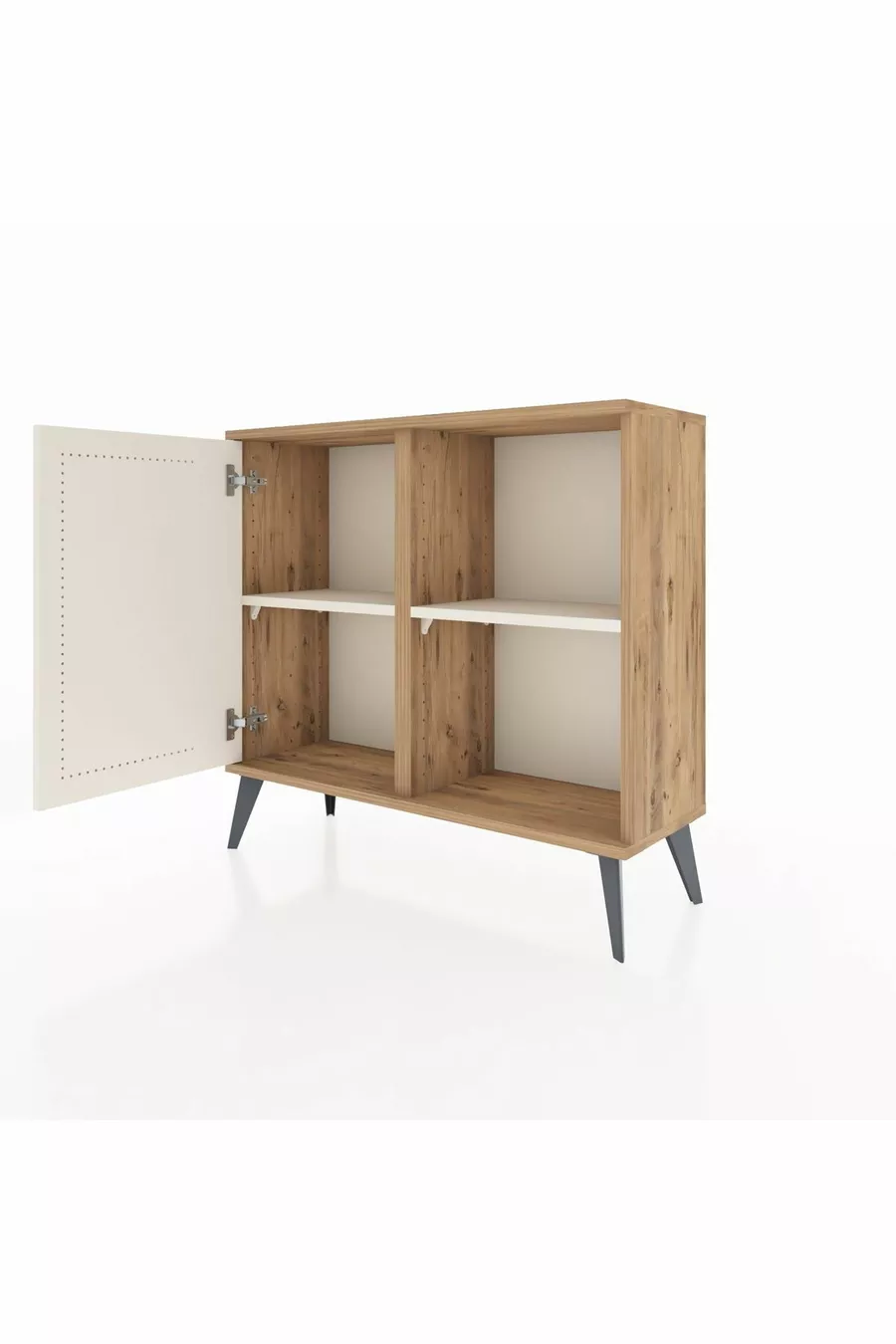 Commode Arges à 2 étagères avec 1 porte en pin et marbre bleu