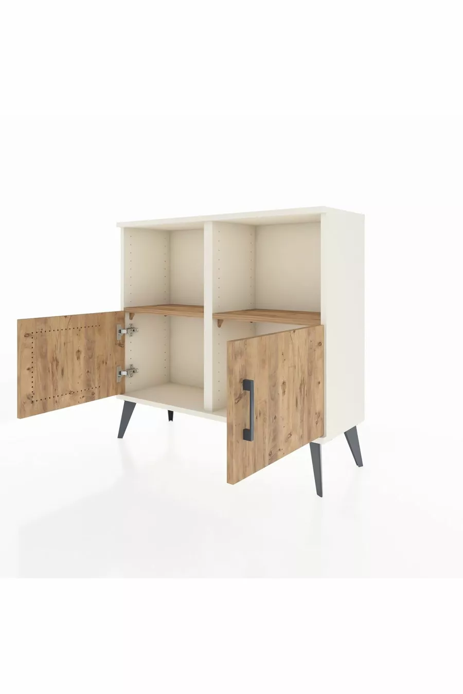 Commode Arges 2 étagères 2 portes Pierre de lune-Pin