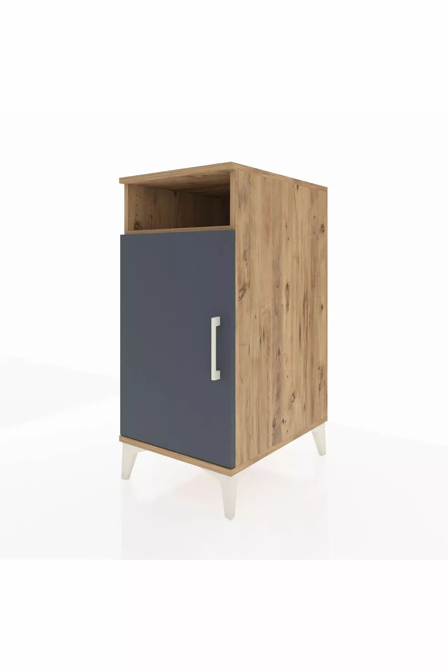 Table de chevet Kronos à 3 étagères avec 1 porte, pin-anthracite