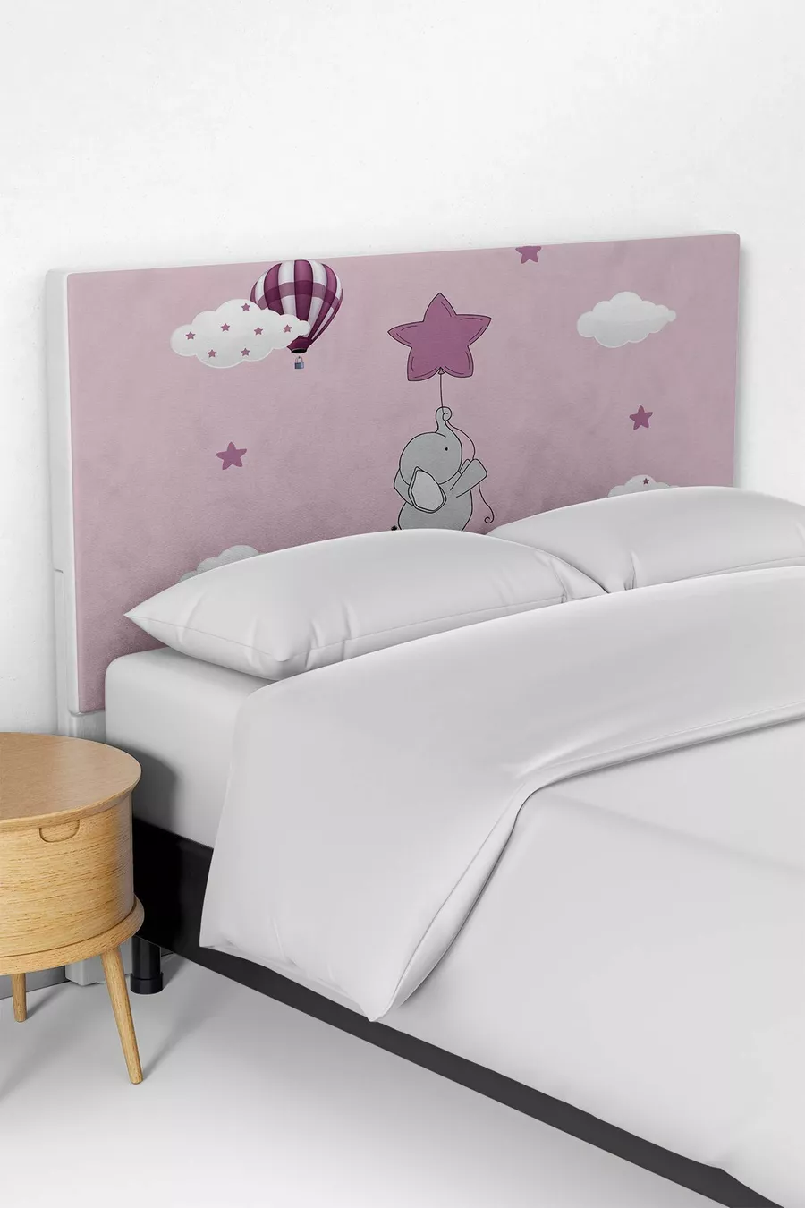 Housse de tête de lit de chambre d'enfant avec motif éléphant tenant une étoile rose