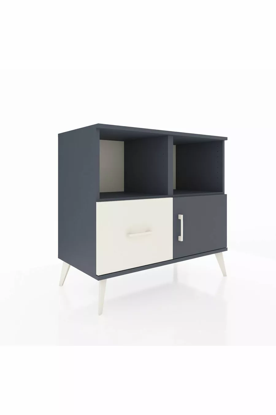 Commode Hyperion 2 étagères 1 tiroir 1 porte Anthracite-Anthracite/Gris pierre