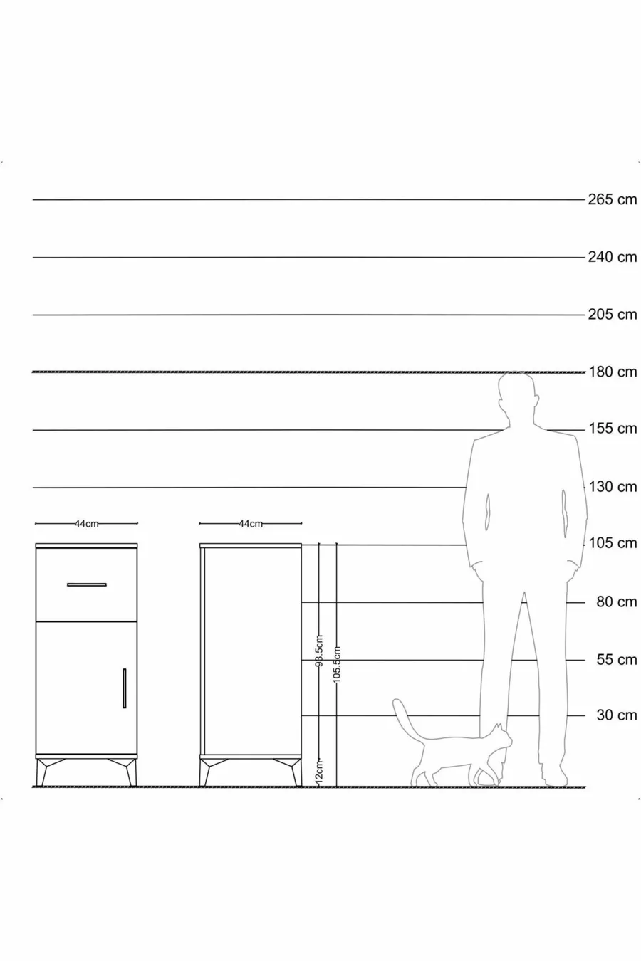 Commode Hyperion avec une étagère, un tiroir et une porte, Anthracite-Anthracite