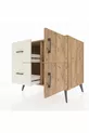 Commode Kronos à une étagère, 2 tiroirs et 2 portes, Pin-Pin / Pierre de lune