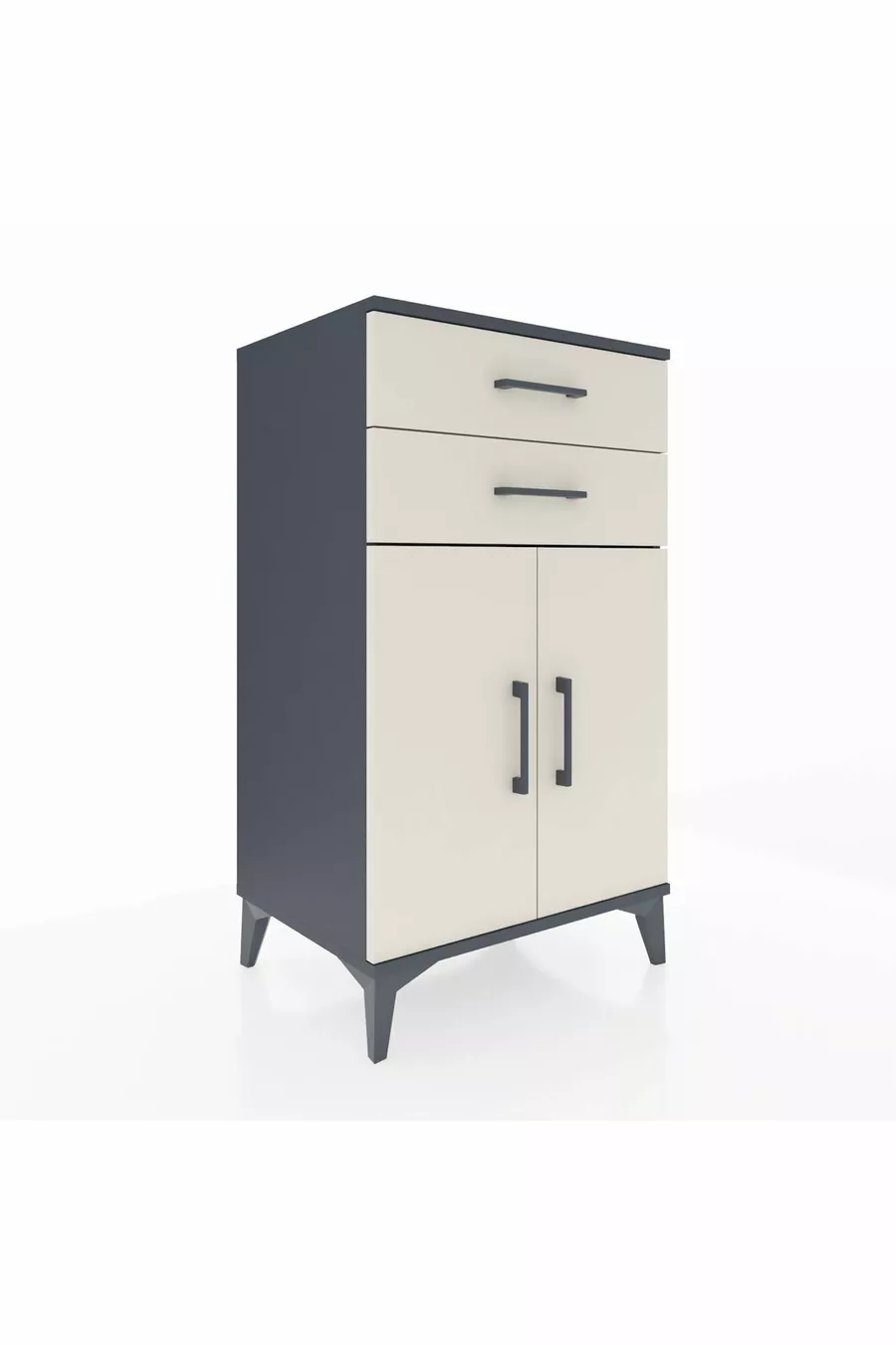 Commode Hyperion à une étagère, 2 tiroirs et 2 portes, Anthracite-Pierre de Lune