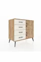 Commode Hyperion avec une seule étagère, 4 tiroirs et 2 portes, pin-pin / pierre d'âme