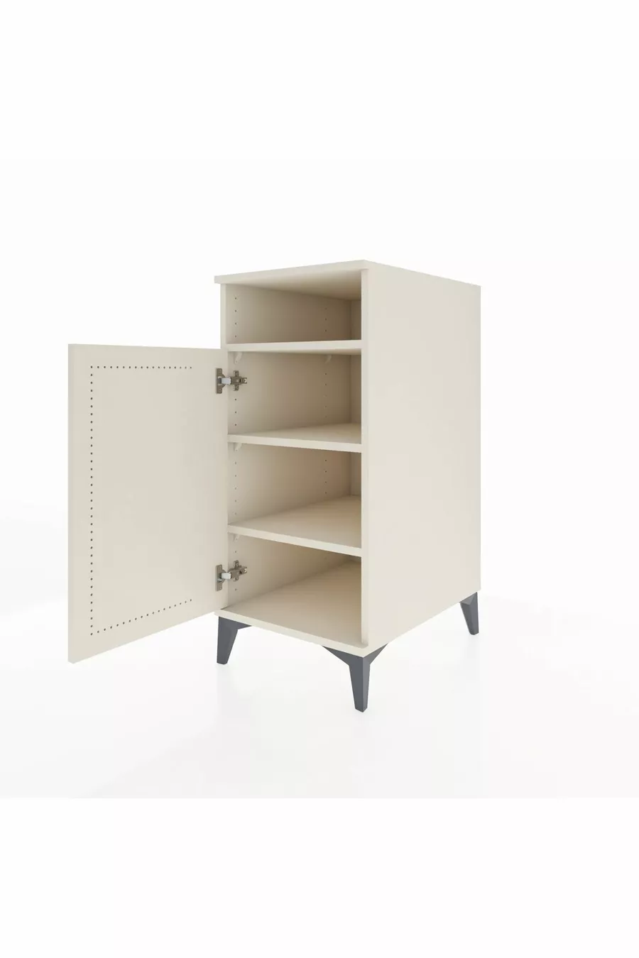 Table de chevet Kronos avec 3 étagères et 1 porte, Pierre de lune-Pierre de lune