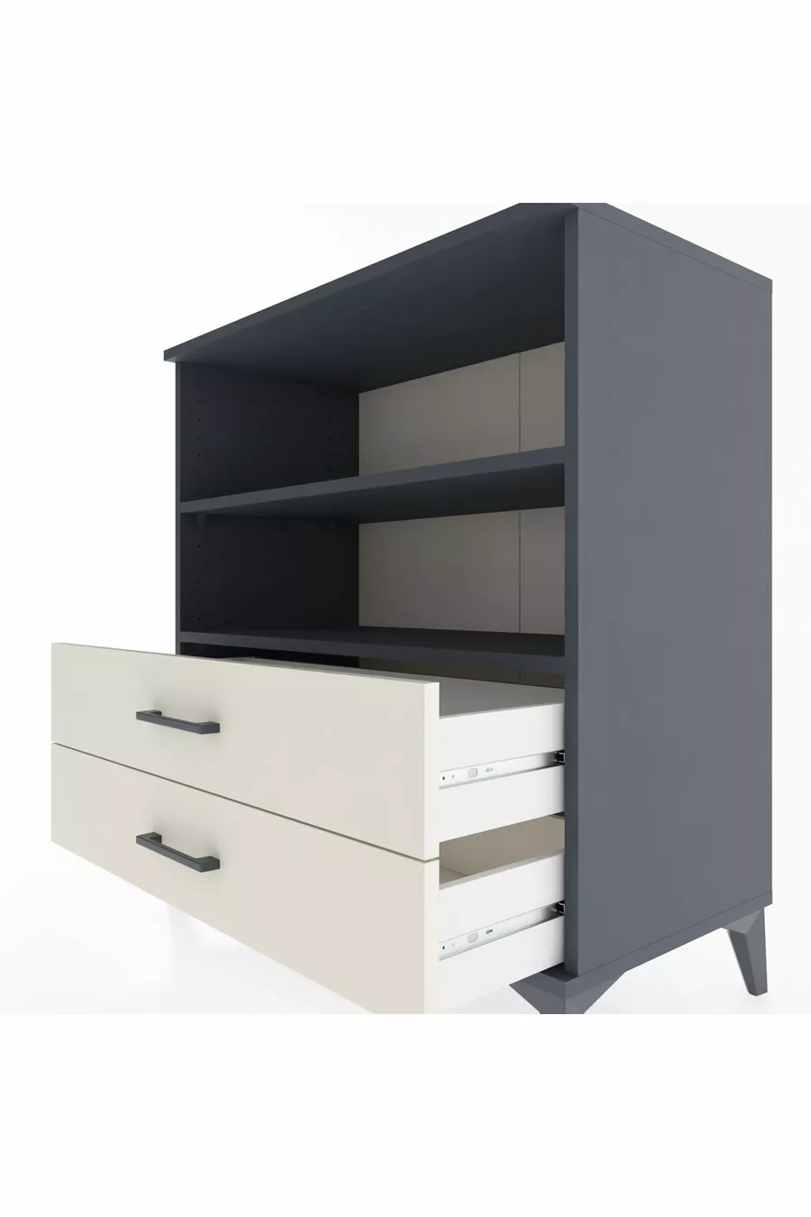 Commode Hyperion 2 étagères 2 tiroirs Anthracite-Pierre de Lune
