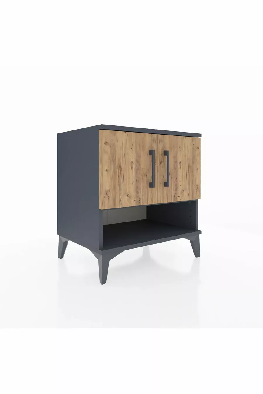 Commode Hyperion 2 étagères 2 portes Anthracite-Sapin