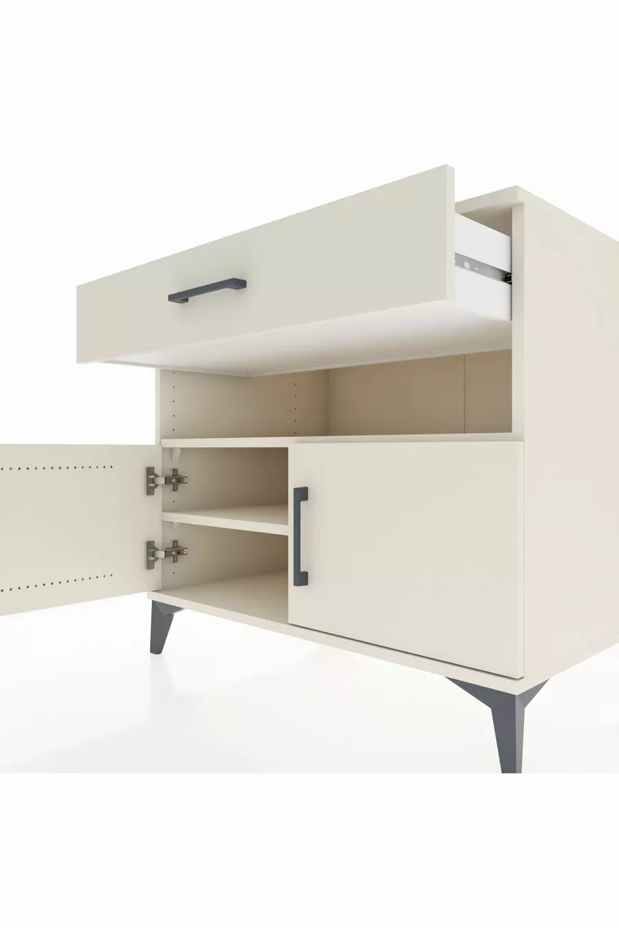 Commode Kronos avec 2 étagères, 1 tiroir et 2 portes, Pierre de Lune-Pierres de Lune