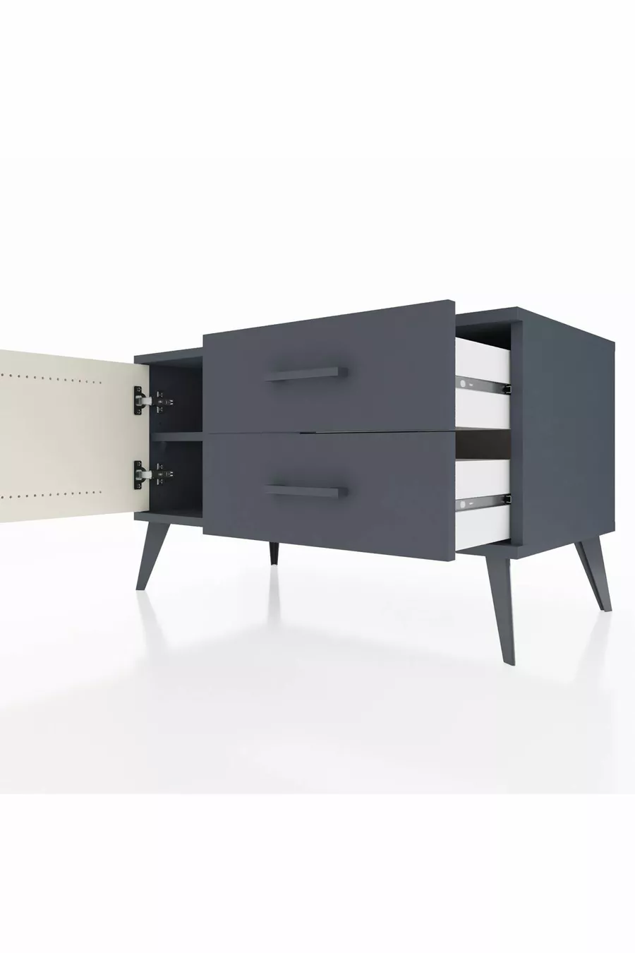 Commode Hyperion à une étagère, 2 tiroirs et une porte, Anthracite-Pierre de lune/Anthracite