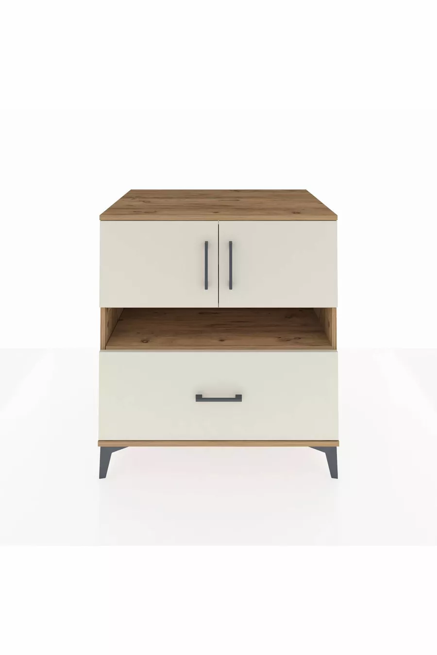 Commode Kronos 3 étagères 1 tiroir 2 portes Pin-Gris