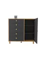 Kardela % MDF Chambre d'enfant Commode pour bébé 5 tiroirs avec porte Anthracite Pin Atlantique