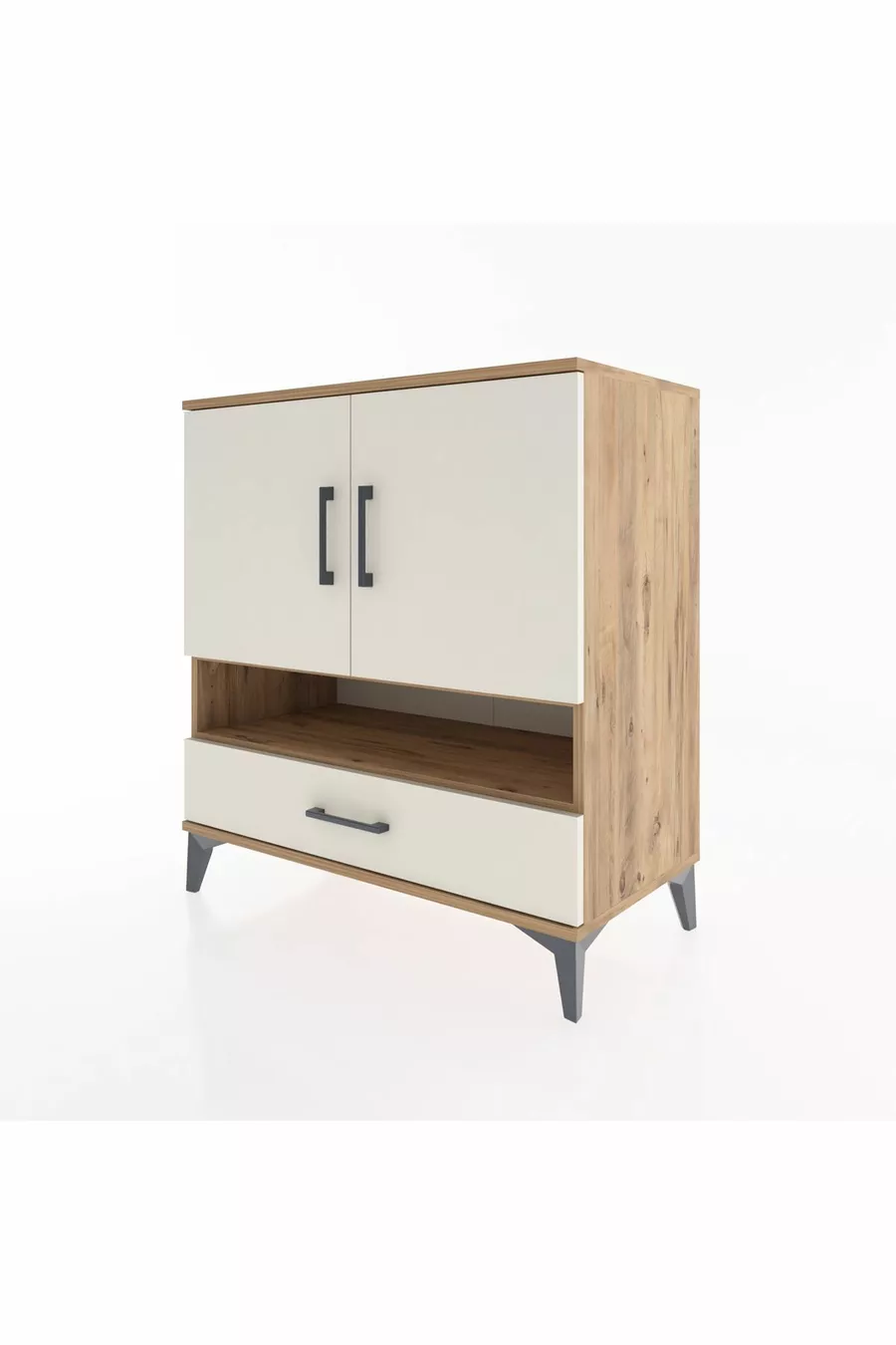 Commode Hyperion 4 étagères, 1 tiroir, 2 portes, pin-jaspe