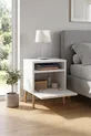 Commode moderne blanche avec pieds en bois, commode de chambre à coucher, commode pour chambre de bébé, commode pour chambre d'adolescent, commode avec étagères, table de chevet, commode moderne scandinave